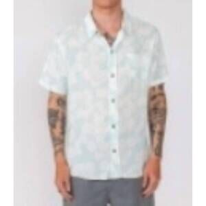 NEW RUSTY men's garden island short sleeve shirt in salt blue